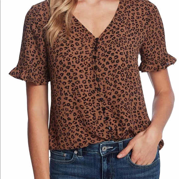 cece leopard print off the shoulder ruffle blouse